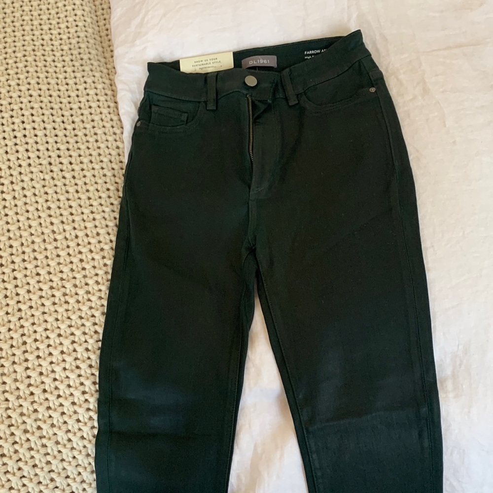 DL 1961 dark green high rise skinny wax material